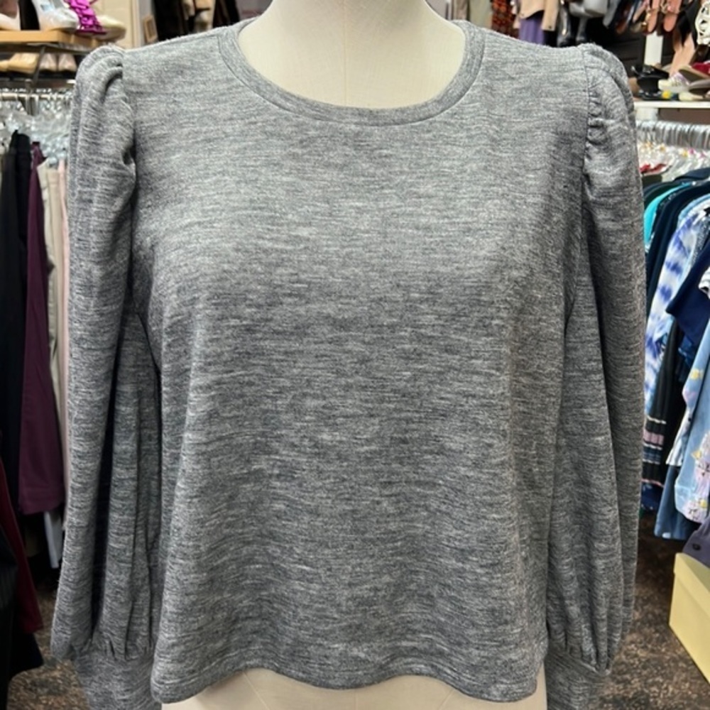 Leith Gray Balloon Sleeve Pullover Top Long Sleeve Size M